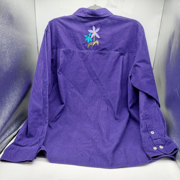 Quacker Factory Womens Corduroy Shirt Size 1X Purple Embroidered Floral - Picture 2 of 9